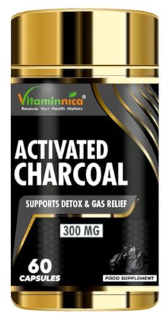 Vitaminnica Activated Charcoal 300mg | 60 Capsules | Vegan & Natural | Digestion Supplement for Gut, Supports Detox | for Bloating Relief, Gas, Digestion, Flatulence