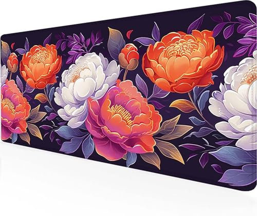 Alfombrilla Ratón Flor Alfombrilla Gaming XXL 100 x 50 cm, Bordes Cosidos Mouse Pad Blanco Mousepad con Base de Goma Antideslizante Desk Mat Impermeable para Sala de Juegos, Oficina, Regalos -Ly41216H