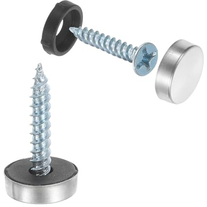 sourcing map 24pcs Screw Covers Caps, 12mm Dia Stainless Steel Mirror Screws Decorative Cover Caps Nails Flat Gasket Mirror Screw Fasteners for Sign Advertising Hardware Construction, Silver