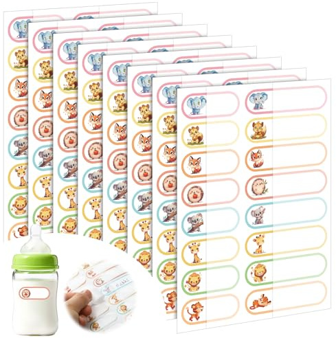 320 Pcs Baby Bottle Labels for Daycare, Name Labels for Daycare Essentials, Self Laminating, School Name Stickers for Kids Waterproof Food Milk Stickers Self Adhesive Tags (Animal)