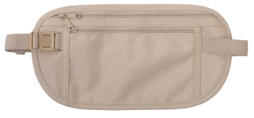 yuandnn Money Belt, Passport Holder Secure Hidden Travel Wallet with RFID Blocking, Adjustable Undercover Fanny Pack with 2 Pockets for Men Women (Khaki)