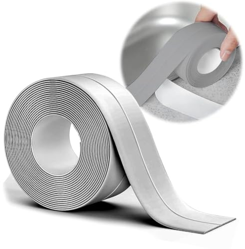 Joint Salle de Bain Gris 16 x 16 mm 20 m Plinthe Souple Autocollant | PVC, Anti-moisissure, Calfeutrage, Étanche pour Baignoire, Salle de Bain, Cuisine