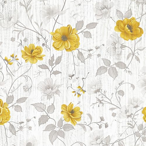 Papel tapiz autoadhesivo sin costuras, 44X600CM papel de contacto despegable y adherible, estampado de flores doradas y plantas, película decorativa removible para muebles, armarios de pared.