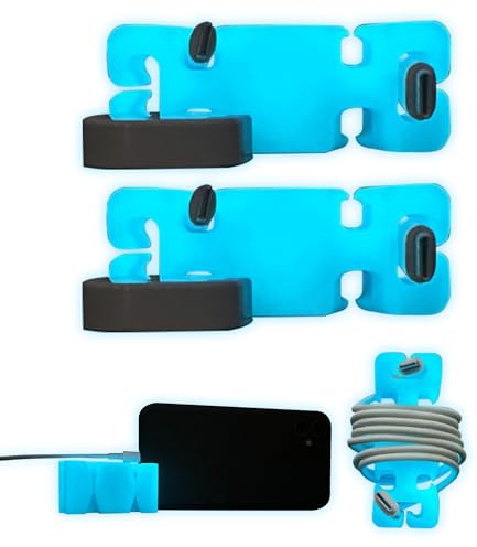 GlowBrick, Weighted Cord Holder for Nightstand - Phone Charger Cable Management for Travel, Phone Accessory, Stocking Stuffers for Adults - Multipurpose Gift, Office, Silicone, Blue