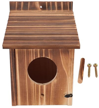 Jenngaoo Casa para Pájaros de Madera con Percha Azul, Caja Nido Exterior Agujero 6cm para Jardín Balcón, Fácil Limpieza y Montaje en Árbol