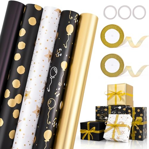 Juego de 5 rollos de papel de regalo, 3 m x 43 cm