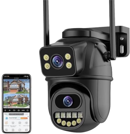 OTENC Telecamere per la Sicurezza Domestica, 4K 8MP HD PTZ Telecamera Esterna 4MP Doppia Lente Doppio Schermo AI Auto Tracking Telecamera IP CCTV Audio Video Sorveglianza P2P(8MP ADD 128G Card)