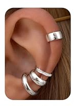 Morfetto 4Pares Ear Cuff Pendientes Oreja Sin Agujero para Mujer - Pendientes Clip Ajustables Baño de Oro 14K Hipoalergénicos Falsos Piercing Tragus Cartílago Hélix Dorados Plata Opal Silver