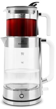 Karaca Luma Glas-Teemaschine, 2200W – 0,8L Teekanne & 2L Wasserkocher, Warmhaltefunktion, LED-Beleuchtung, 30 Gläser/13 Tassen Kapazität, Glasdesign mit Griffen
