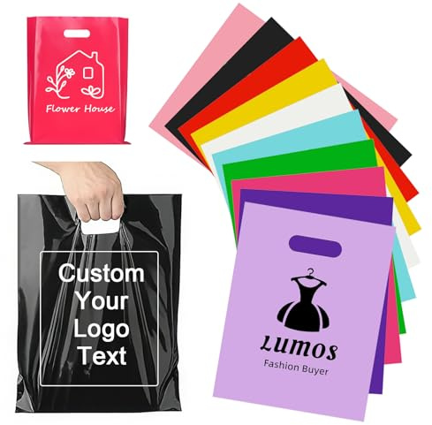 【300】 Individuelle Plastiktüten mit Logo, personalisierte Kunststoff-Geschenktüten geeignet für kleine Unternehmen, Bekleidungsgeschäfte und Supermärkte, Premium-Taschen mit Griffen