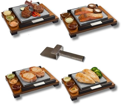 Piedra pra carne Pack 4 unidades 20x20 bicolor 3s-Piedra Volcánica para Asar- Apta para horno-Parrilla-Fuego directo-Vitro