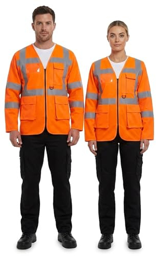 Hi Vis Soft Shell Waterproof Bomber Jacket for Men | High Visibility Safety Workwear Coat | Windproof Lightweight Padded Flight Jacket with Reflective Tape | Taped Seams Security Outerwear