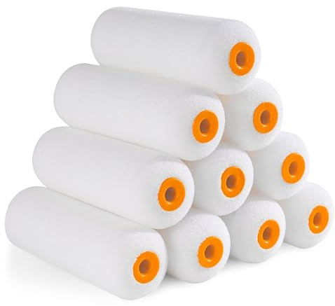 Polyester Mini Roller Sleeves (Pack of 10) | 4” Rollers for Painting with 12mm Nap | Fabric Paint Sleeves for Smooth & Semi Smooth Walls, Ceilings, Furniture, & More