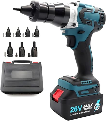 Juego de remachadora eléctrica - Remachadora automática inalámbrica 2 en 1 para M3, M4, M5, M6, M8, M10 y M12 - Herramienta portátil para remachar tuercas ciegas y facilitar el montaje(2x5200mah)