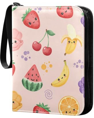 YANENDIE Kawaii Fruit Pattern Card Binder, 400 Pockets Card Holder with 50 Removable Sleeves, Trading Card Collector Zipper Album Holder, Collector Album
