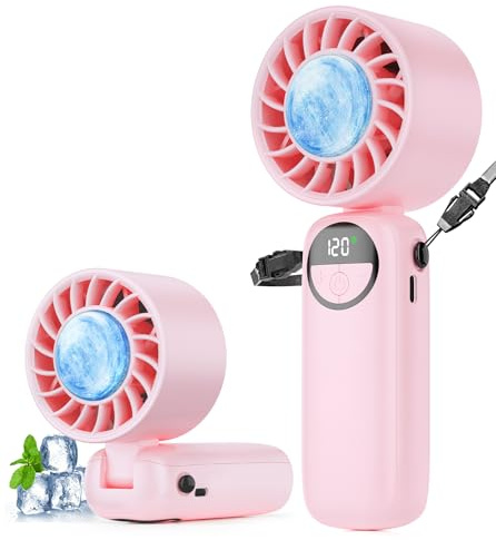 Portable Handheld Fan, 4000mAh High Speed Hand Held Turbo Fan (16800RPM) with Ice Cooler,120 Wind Gear, LED Display, 90°Foldable, Up to 22 Hrs, Rechargeable USB Face Fan for Travel,Outdoor,Home,Office
