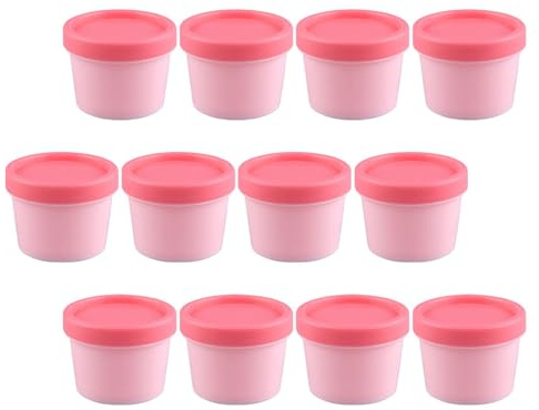 KICHOUSE Lot de 12 Pots de Crème Glacée Rechargeables 100g avec Couvercles Étanches, Conteneurs Cosmétiques en Plastique Rose pour Masque Facial, Rangement de Voyage Pratique