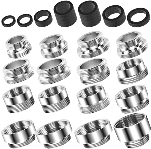 Faucet Thread Adapter, Kitchen Tap Adapter Kit, 16mm-28mm Set for Kitchen Sink, for Water Purifier, Faucet Aerator Adapter, Kitchen and Garden Hose Connection（16 Connectors + 32 Washers）