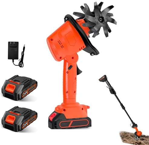 Motozappa Elettrica 24V con 2 Batterie 1500mAh, Coltivatore Leggero con Lame Metalliche, Acciaio Larghezza di lavorazione 10 cm profondità 10 cm, Ideale per Lavorazioni Terreno Veloci