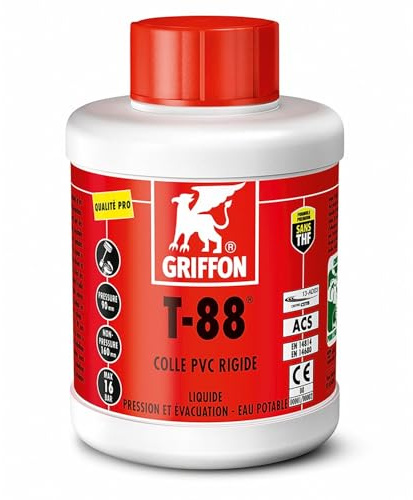 Colle PVC pression/evac. liquide griffon t88 pot 0.250l avec pinceau