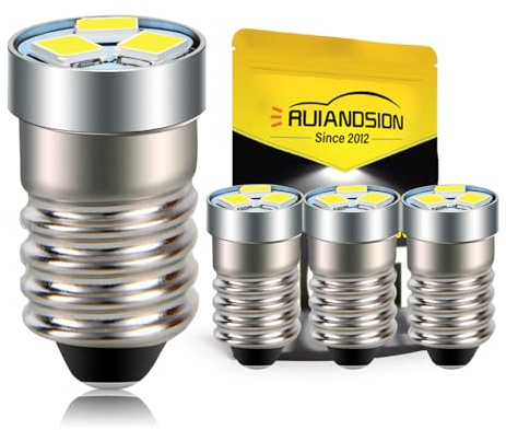 Ruiandsion 4 st 6 V E10 LED-glödlampa 3030 3SMD vit LED-ersättning uppgradering för pannlampor ficklampor fackla lampa icke-polaritet (3 V)