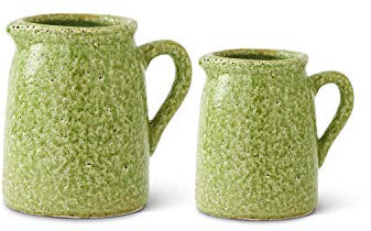 K&K Interiors Lot de 2 Pichets en Terre Cuite émaillée Vert