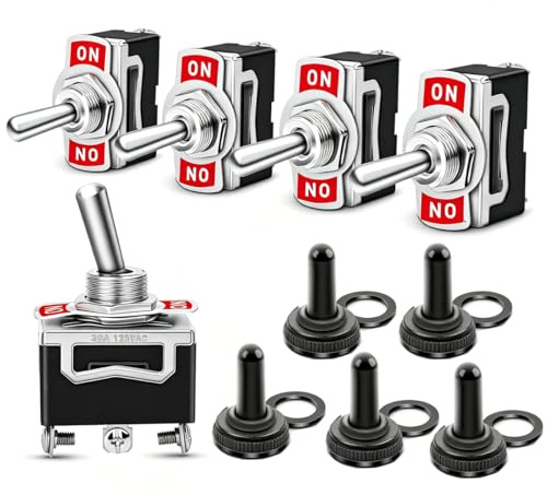 Gebildet 5pcs Interruptor de Palanca Basculante de 12mm,15A-250VAC/20A-125VAC,Interruptor de Encendido/Apagado/Encendido SPDT de 3pin+5pcs Cubierta Impermeable