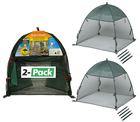 NuVue Products 24202 Pop-Up Garden Netting Bug and Shade Covers with Ground Spikes, Mesh Plant Cover Tents for Sun and Insect Control, Pack of 2, Green, 28 x 28 x 30