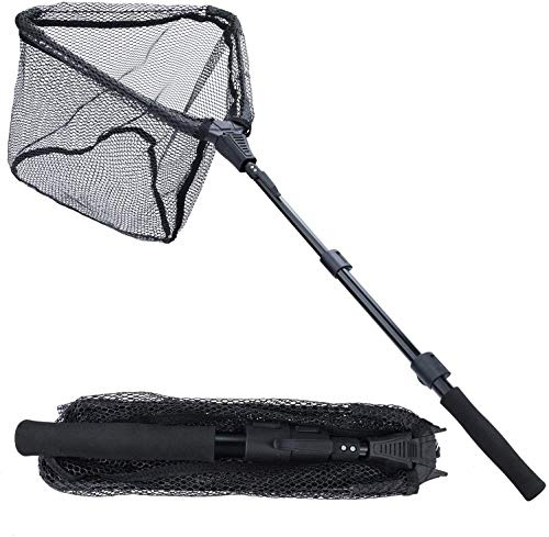 Sougayilang Fischkescher, Fischkescher, faltbar, zusammenklappbar, Teleskopstange, strapazierfähiges Nylon-Material, sicheres Fangen oder Freigeben von Fischen, BSJ115 cm