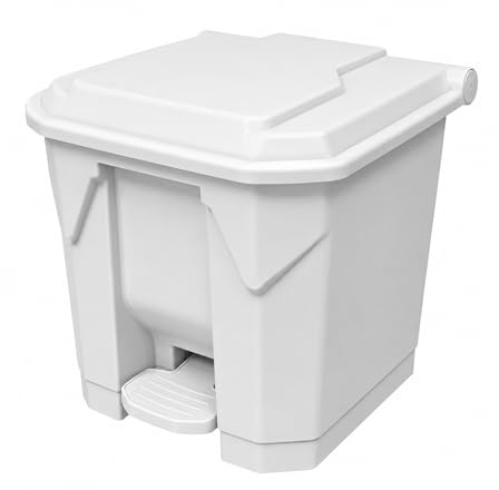 Chabrias Ltd 30 Litre White Pedal Bin with Lid, Step On Foot Operated Rubbish and Recycling Waste Bin, Polypropylene Hands Free 30L Container for Kitchen, Office, School, Washroom and Commercial Use
