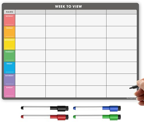 TMS Magnetisk A4-veckoplanerare, whiteboard för kylskåp, torrtorkning, måltidsplanerare, kalender eller anteckningstavla, planera familje- eller företagsuppgifter, magnetisk att göra-lista med torrtorkning, 4 whiteboard-pennor, 30 x 21 cm