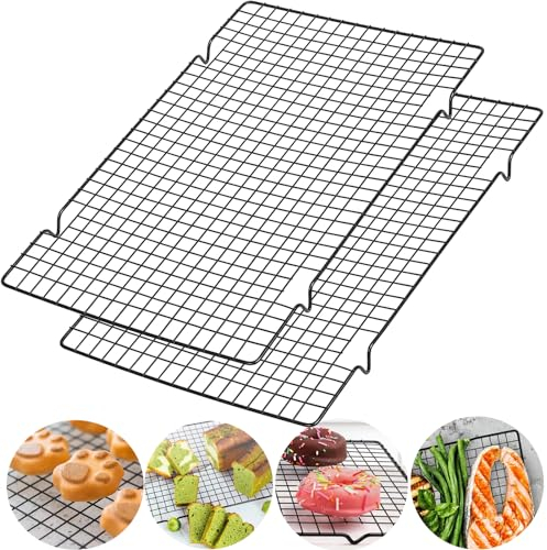 2 Stück Kuchengitter Abkühlgitter Edelstahl, Backgitter mit Stabile Füße, Auskühlgitter Backgitter Rechteckig zum Backen Braten Kühlen Grillen (41x 25.5X 2cm)