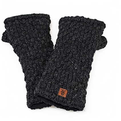 Kanchan Crafts Damen Pulswärmer Armstulpen Handstulpen Stulpen Daumenloch Fleece gefüttert Schafwolle/Wolle, handgefertigt in Nepal, Dehnbar