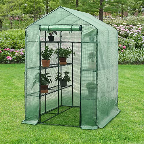 Serre de Jardin Protection Intempéries Porte Zippée Étagères Intégrées pour Fleurs Légumes Herbes Acier Polyéthylène 120 x 170 x 194 cm Vert
