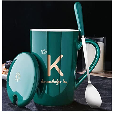 ZZDXW Tasse Cadeau d'anniversaire Meilleures Amies Tasse À Café Mug Personnalisé Céramique avec Couvercle Et Texte Cuillère Tasse A Cafe en Porcelaine， Blanc Noir Bleu Foncé Tasse Couple Saint
