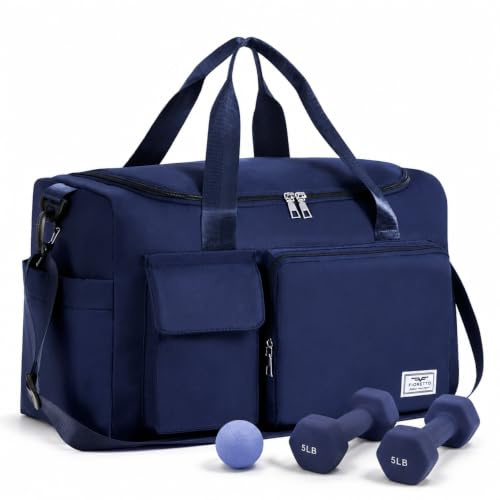 FIORETTO 30L Damen Sporttasche Faltbare Reisetasche mit Schuhfach und Nassfach, Wasserabweisende Weekender Gym Travel Bag Handgepäck Tasche Trainingstasche für Damen Herren Marineblau