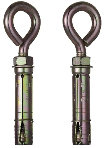 YoiYee M12 x 90mm Masonry Expansion Anchor Eye Bolt with Hex Nut, Yellow Zinc-Plated Steel Screw Eyeblot with Ring for Heavy Duty Fixing, 2pcs