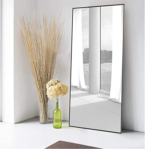 MIRUO Full Length Mirror Decor Wall Mounted Mirror Floor Mirror Dressing Mirror Make Up Mirror Bathroom/Bedroom/Living Room/Dining Room/Entry, Black, 55'' X 16'' (A-MR01058-M-USAM022-vc)