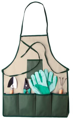 Kit d'outils de jardin 5 pièces avec tablier de jardin, gants, râteau et pelle pour le jardinage complet