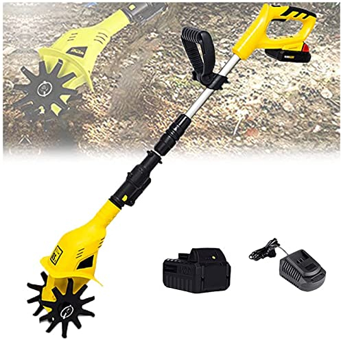Elektro-Rotavator, Akku-Grubber, Akku-Gartenfräse mit Akku und Ladegerät, 65-Mangan-Elektro-Gartenfräse, für Schrebergarten, Rasen, Garten (2 Ah)