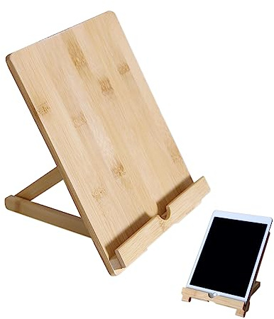 YIDM Supporto per telefono e tablet in legno - Pieghevole e regolabile per iPad e smartphone - Tavolo