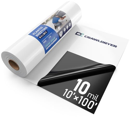 Crawl Space Vapor Barrier, 10Mil Film, 10' x 100', Drop Cloth Vapor Barrier Covering for Crawl Space Encapsulation, Thick Plastic Sheeting, Black and White Panda Film, Heavy Duty Polyethylene Film