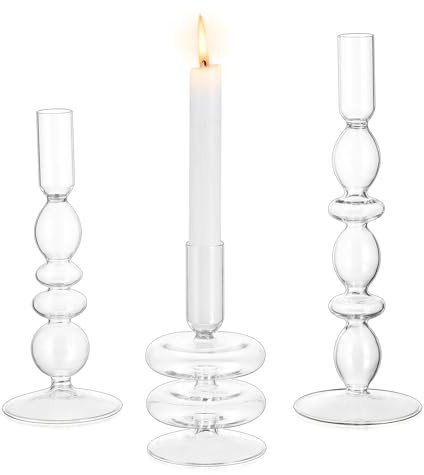 Glasseam Klar Kerzenhalter Stabkerze: 3er Set Stabkerzenhalter Glas | Chic Kerzenständer Glas, Tischdeko, Für Hochzeit, Weihnachten, Wohnzimmer, Esstisch, Zimmer