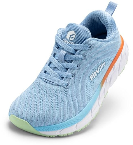 FitVille Damen Laufschuhe Weit Turnschuhe Atmungsaktiv Sportschuhe Leichte Barfußschuhe Joggingschuhe Sneaker Bequeme Walking Schuhe Breite Füße,Blau,38 EU,Weit