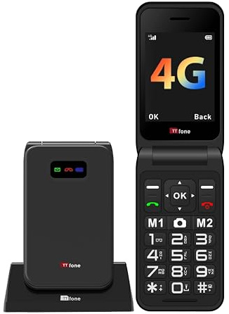 TTfone TT760 4G Mobiltelefon med stor knapp för äldre med nödhjälpsknapp - grundläggande upplåst mobiltelefon (svart, med dockning)