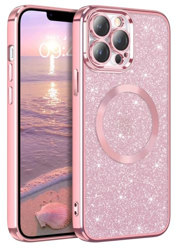 GaoBao für iPhone 13 Pro Max Hülle Glitzer, Handyhülle iPhone 13 Pro Max Glitzer für MagSafe, Keine Vergilbung, Kratzfeste, Dünn Weiches TPU Stoßfeste Ganzkörperschutz Schutzhülle für 6.7, Rosa