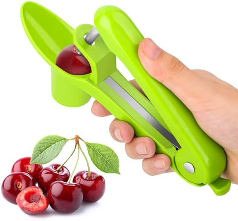 Cherry Pitter Tool,Heavy Duty&Plastic Cherry Picker Easy To Use&Clean Green Stainless Steel Cherry Core Seed Fruit Pit Remover Space-Saving Design Perfect Kitchen Baking Tool Pitting Cherries,Olives