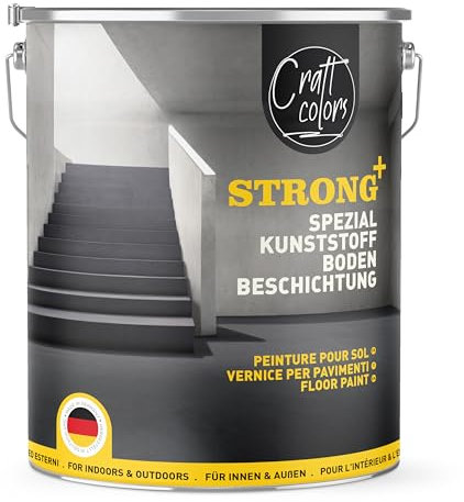 Craft Colors STRONG+ Special Kunststoffboden-Beschichtung (5L) Anthrazit Bodenfarbe, Trittfest, Stoßfest und Abriebfest für Innen- und Außenbereiche, Estrichfarbe, Farbe Kellerboden