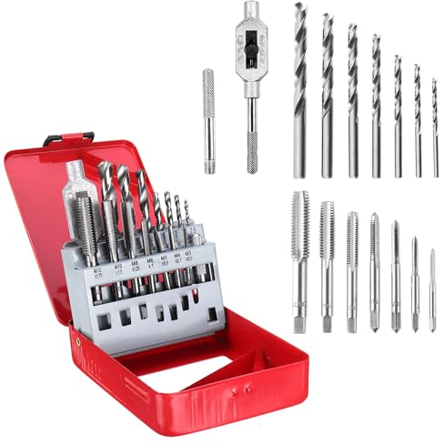 16 Stück Gewindeschneider Mit Bohrer Maschinengewindebohrer - Mehrere Stile Metallbohrer Hss, Metall Stahl Gewindebohrer Set - Geeignet für Bearbeitungs und Reparaturarbeiten