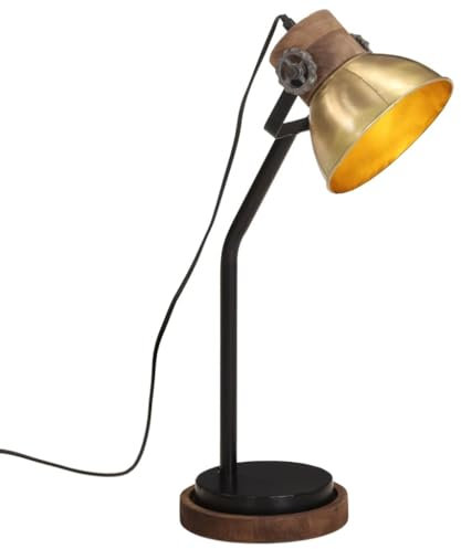 vidaXL Schreibtischlampe, Tischlampe mit Handbemalt, Tischleuchte für Wohnzimmer Esszimmer Büro, Leselampe, Industrie-Stil, 25 W Antik Messing Eisen Massivholz